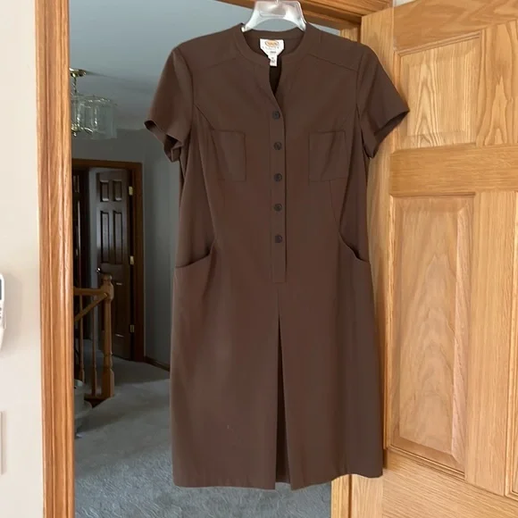 Talbots - Beautiful Brown Buttoned Dress - Size 12 Petite - Picture 2 of 16